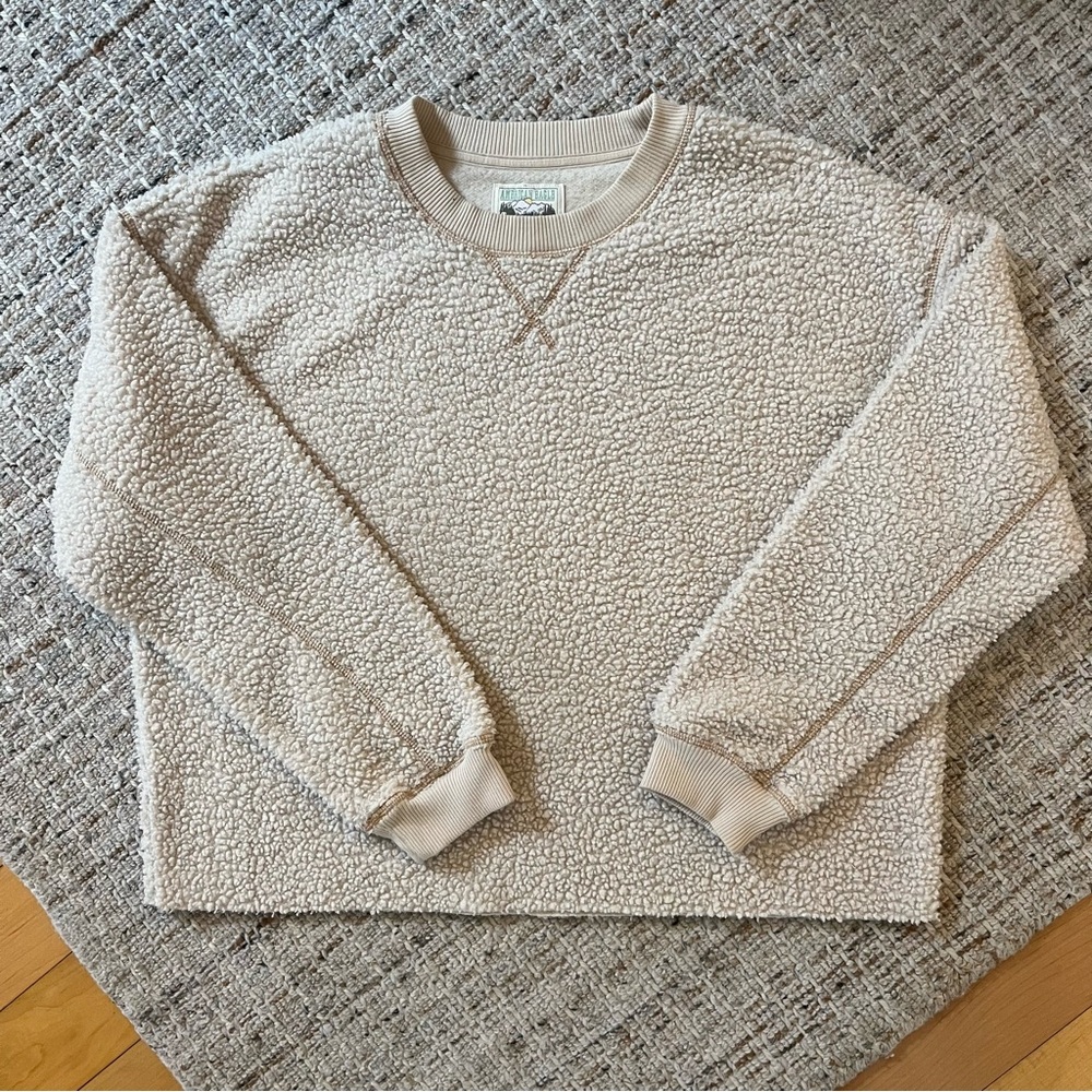 American Eagle Outfitters Cozy Soft Cream Teddy Sherpa Crewneck Sweater S